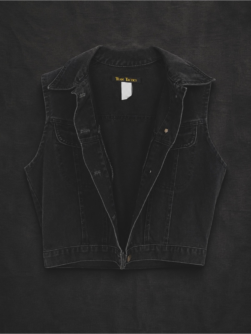 Vintage Washed Black Denim Vest 90s Grunge Minimalist Large